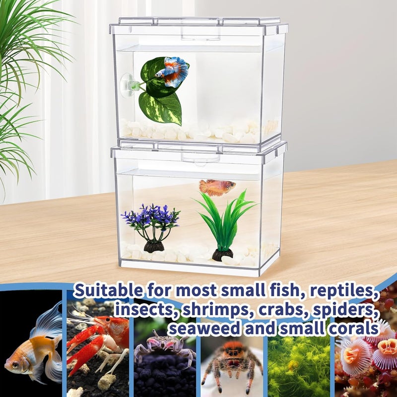 Moonorange Mini Betta Fish Tank, Small Fish Bowl for Temporary Space, 0.2 Gallon Stackable Cube Tank with Artificial Plants and Gravels for Small Fish, Insect, Shrimp, Crab, Spider.(Pack-2) - Image 4